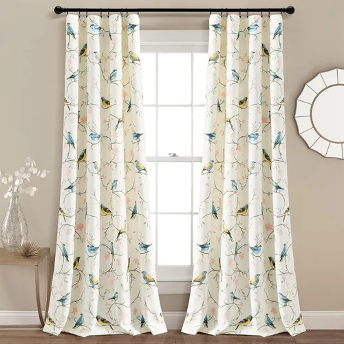 Lush Decor Par de paneles de cortinas para ventana con filtro de luz botánica, pájaro y flor, 84 pulgadas de largo x 52 pulgadas de ancho, multicolor