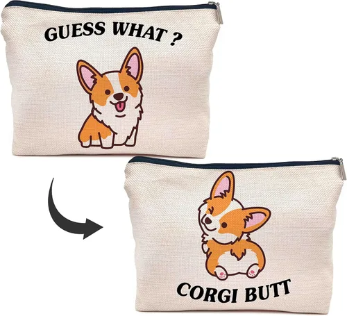 IWXYI Bolsa de maquillaje para perros Corgi,Regalos de Corgi para amantes de Corgi,Bolsa de maquillaje de Corgi,Regalos de Corgi adivina lo que