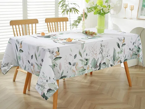 Miniatura 3 de SASTYBALE Mantel cuadrado de primavera y verano de 52 x 52 pulgadas, diseño de hojas de eucalipto en acuarela, mantel de tela lavable sin arrugas
