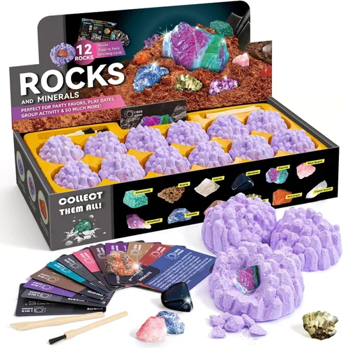 Gamerside - Kit de minería de minerales, kit de excavación de piedras preciosas, 12 piedras preciosas y cristales de colección de piedras preciosas