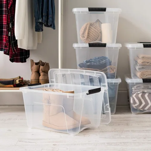 Miniatura 5 de IRIS USA Caja de almacenamiento de plástico de 32 QT con tapa y cierres - Juego de 6 - Sin BPA, solución organizadora transparente, contenedores