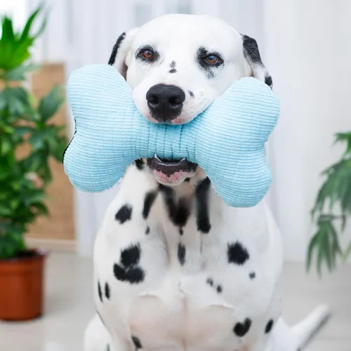Miniatura 3 de Playology Juguetes para perros Juguete de hueso chirriante de felpa para masticar para perros Juguete gigante con aroma a mantequilla de maní