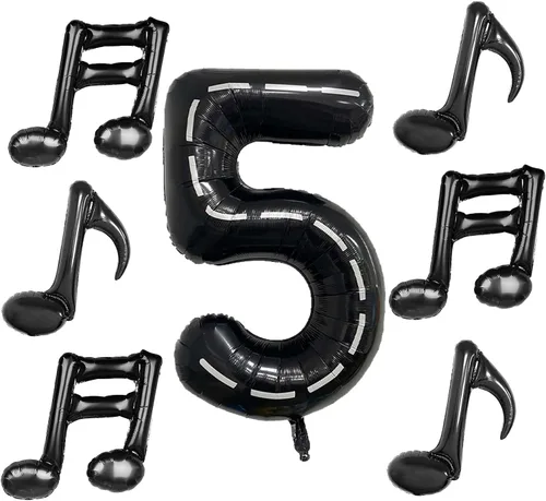 Miniatura 19 de 10 piezas de globos de nota musical negros de Mylar de 17 pulgadas, globos de feliz cumpleaños, globos de música para usar en cumpleaños, fiesta