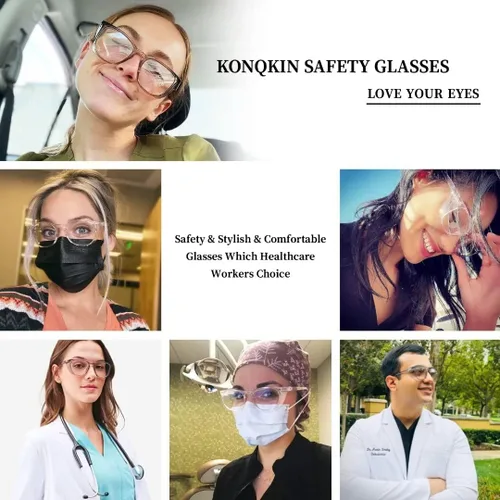 Miniatura 6 de Gafas de seguridad para enfermeras, gafas protectoras – Antivaho marco cuadrado elegante gafas transparentes para mujeres y hombres A01-gery Clear