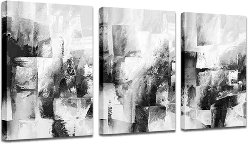 RUIFENGL Lienzo abstracto negro con bloques de color, arte de pared para decoración de dormitorio, blanco y gris, imágenes modernas de tinta para
