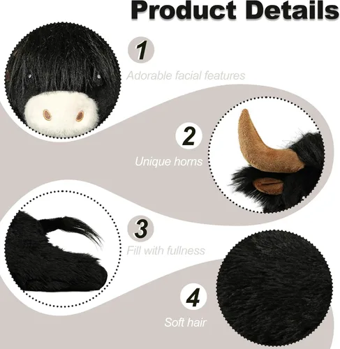 Miniatura 5 de Animales de peluche ponderados de 4 libras, lindos animales de peluche de vaca de las Tierras Altas ponderados - Juguetes de peluche de vaca