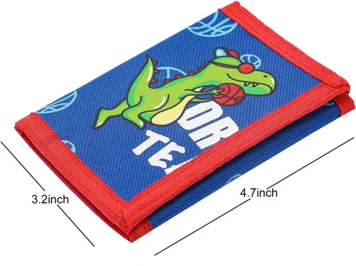 Miniatura 3 de Cartera RFID, bonita cartera de dibujos animados con cremallera para niños, Verde (Dinosaur Green), Cartera de lona triple para niños