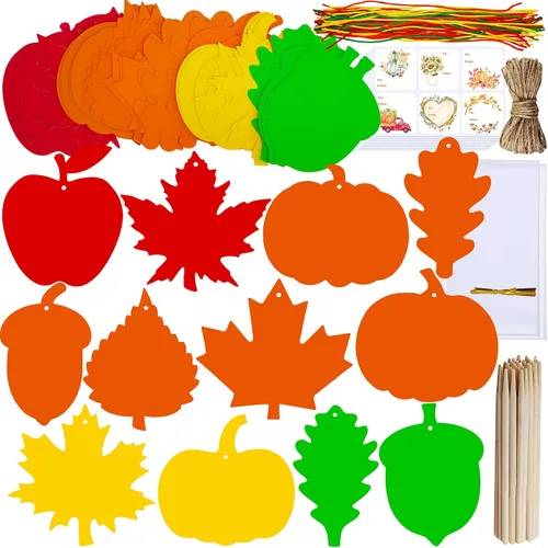 Miniatura 2 de Winlyn Juego de 48 juegos de adornos de otoño de colores mágicos para rascar de otoño, hoja de arce, hoja de roble, calabaza, manzana, bellota, kits