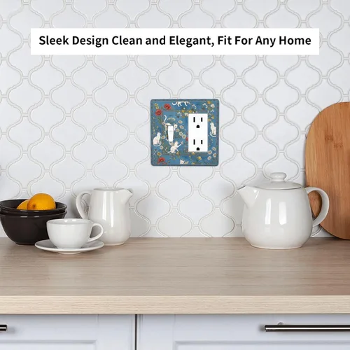 Miniatura 7 de Decorative Outlet Covers Blue Background White Cat Daisy Floral 2-Gang 1-Gang Wall Plate Single Toggle/Rocker Farmhouse Style Light Switch Covers