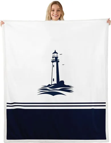 Miniatura 13 de Swim Ring Flannel Blanket All Seasons,Nautical Theme Bed Blanket for Kawaii Home Decor,Navy Blue Stripes Blanket for Kids Girls Sofa Couch,40"x50