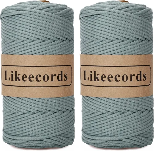 Miniatura 50 de Cordón de Algodón Trenzado 3mm x 109 yardas - Cuerda de Macramé Colorida para Manualidades, Ganchos, Colgantes de Pared - 100% Algodón Natural