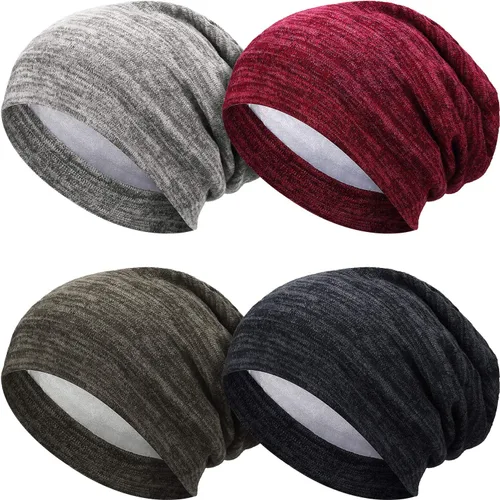 Miniatura 8 de 4 Pieces Satin Lined Beanie Cap Satin Sleep Lined Hat Slouchy Beanie Hat Night Silk Hair Cap for Women Men
