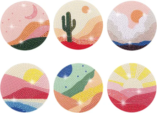 Temlum Juego de 6 Piezas de Posavasos de Pintura de Diamantes, Posavasos de Arte de Diamantes de Paisaje Abstracto para Principiantes, Adultos,