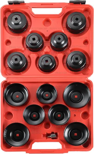Herramienta de Llave para Tapa de Filtro de Aceite de 15 Piezas | Juego de Llaves de Vaso Universales para Filtro de Aceite con Impulsor de 3/8