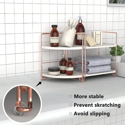 Miniatura 6 de Organizador de encimera de baño de 2 niveles, bandeja de tocador para cosméticos y maquillaje, estante de especias de cocina, estante de pie, Oro