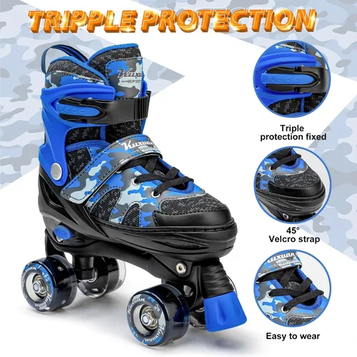 Miniatura 3 de Kuxuan Skates Patines ajustables de camuflaje para niños y niñas con ruedas iluminadas, divertidos patines iluminadores para niños, niñas y jóvenes