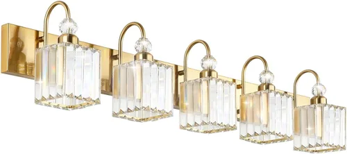 Miniatura 9 de Ralbay - Luces LED modernas de tocador para baño de 5 luces, luces de tocador de cristal sobre espejo, lámparas modernas de tocador para baño