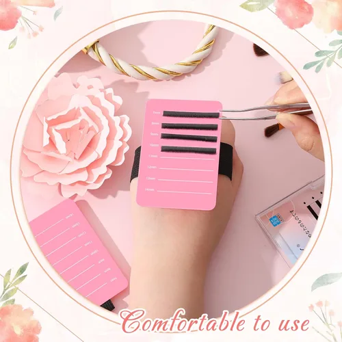 Miniatura 6 de Patelai 4 piezas de soporte de pestañas para extensión de pestañas, bandeja de mano con correa ajustable para la muñeca, bandeja de pestañas Rosa