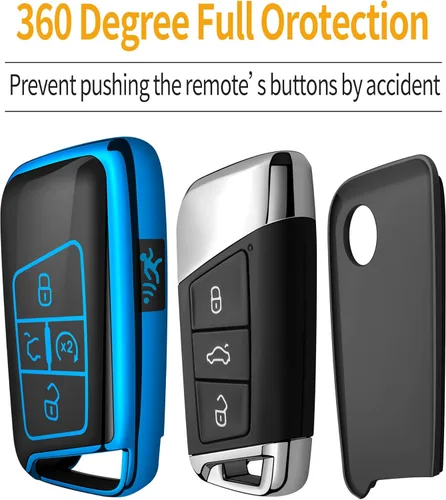 Miniatura 4 de Funda para llavero Volkswagen con llavero, carcasa de protección completa de TPU suave, llavero compatible con Tiguan Atlas Jetta Passat Golf Azul
