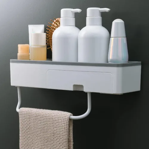 Miniatura 8 de Estante de esquina para ducha, baño, estantes flotantes, soporte para toallas de baño, estantes ajustables, riel para colgar en la pared