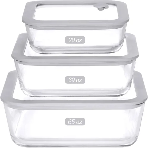 Miniatura 10 de Contenedores de vidrio para alimentos con tapa de vidrio, juego de recipientes de almacenamiento de alimentos aptos para microondas, paquete de 4