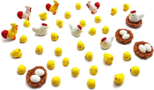 44 piezas miniatura de pollo familiar, pollo, gallina, huevo, nido de pollo, micro paisaje, decoración de jardín de hadas