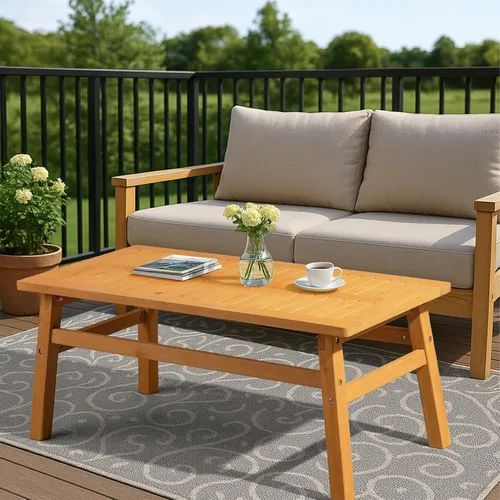 Miniatura 2 de Mesa auxiliar de madera para exteriores con mesa de rejillas, mesa auxiliar rectangular de madera de cedro de 42 pulgadas para jardín, piscina
