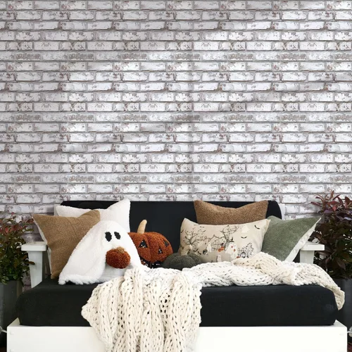 Miniatura 9 de Commomy 10 piezas de paneles de pared de ladrillo sintético 3D de 11.8"X11.8", azulejos de ladrillo de PVC de tamaño pequeño para despegar y pegar