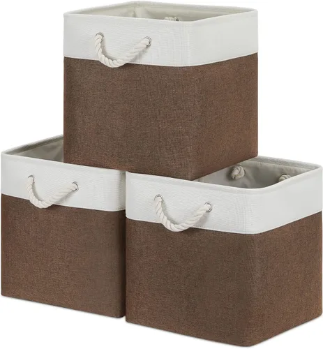 Miniatura 31 de Bidtakay Cestas de almacenamiento de tela con asas [paquete de 2] organizador de lona grande de 16 x 11.8 x 11.8 pulgadas, canastas altas plegables