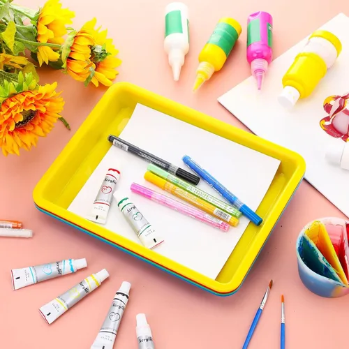 Miniatura 3 de Jetec 12 bandejas de arte de plástico de 11.4 x 8.6 pulgadas, bandejas de arte multicolor para servir actividades a granel para aula y organizador