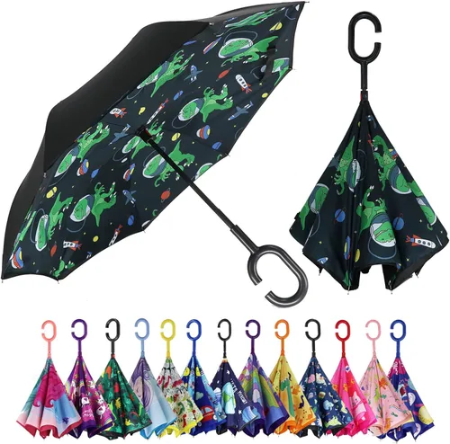 Miniatura 116 de MRTLLOA - Paraguas invertido de gran tamaño de 40/49/56 pulgadas - Sombrilla doble capa resistente al viento, con mango en forma de C y tamaño golf