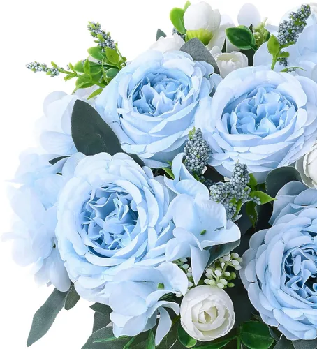 Miniatura 6 de MARTINE MALL 2 Paquetes de Flores Artificiales de Peonía, Flores Artificiales Azules de Peonía, Flores de Seda de Peonía, Flores de Peonía Falsas
