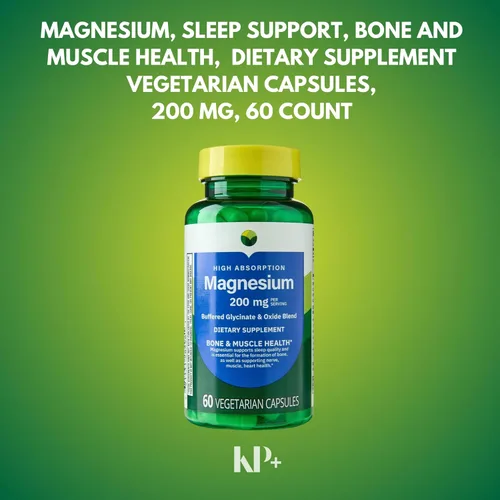 Miniatura 4 de KP+ Magnesio 200 mg Apoyo para dormir Salud ósea y muscular 60 cápsulas vegetarianas Paquete de 3