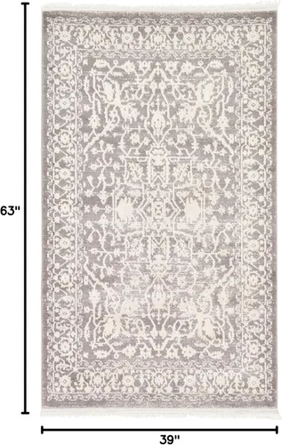 Miniatura 3 de Unique Loom Diseño tradicional clásico intrincado con detalles vintage envejecidos, alfombra de área, 3 pies 3 pulgadas x 5 pies 3 pulgadas, gris
