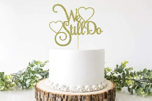 Miniatura 3 de We Still Do - Decoración de pastel para boda, aniversario, renovación, fiesta, suministros de decoración de fiesta (purpurina dorada)