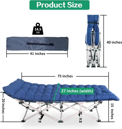 Miniatura 2 de Paquete de 2 catres de camping con colchón para dormir con almohadilla cómoda, cama de campamento resistente para adultos, catre plegable para casa