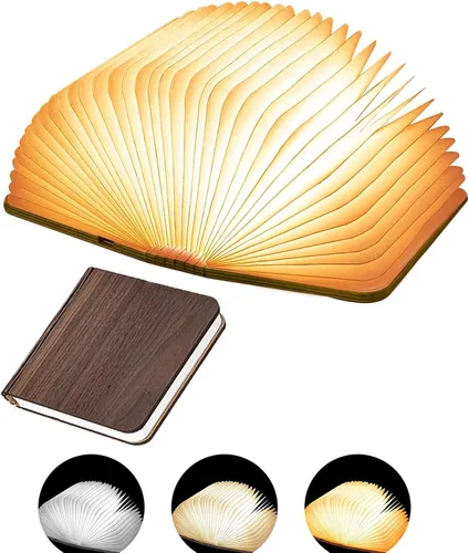 Luz de Libro de Madera Noveldad LED Luz Nocturna Portátil Lámpara de Libro Plegable Farol de Papel para Decoración del Hogar Regalos para Amantes de