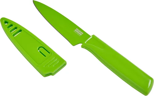 Miniatura 8 de Kuhn Rikon Colori® - Cuchillo de pelar de acero inoxidable japonés de 4 pulgadas, hoja antiadherente, mango ergonómico y funda, color blanco