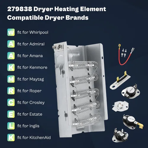 Miniatura 9 de Elemento calefactor compatible con secadora Roper Whirlpool RED4516FW0-279838 W10724237 2406028 Elemento calefactor compatible con secadora Roper