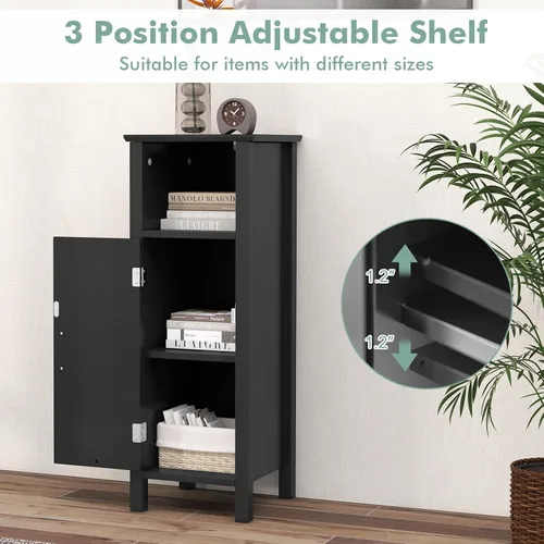 Miniatura 5 de COSTWAY Bathroom Storage Cabinet, Freestanding Narrow Storage Organizer with Open Shelf & Adjustable Shelf, Small Slim Floor Cabinet for Bathroom