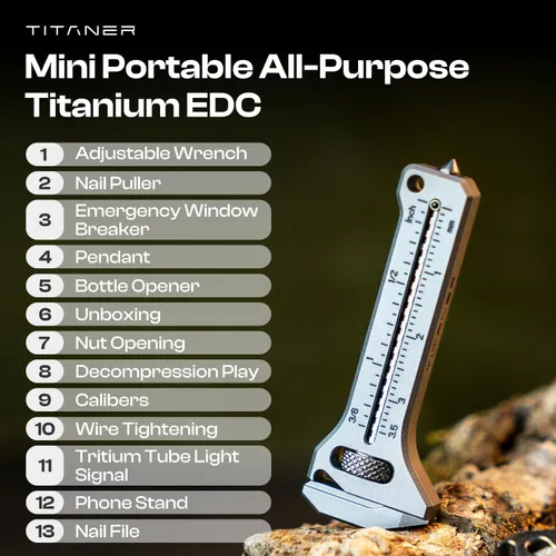 Miniatura 5 de TiSpanner 2.0 - Multiherramienta compacta de titanio de 0.71 onzas (0.63 oz) ligero EDC llavero herramienta con llave ajustable, rompeventanas