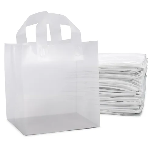 Miniatura 17 de Prime Line Packaging Bolsas de regalo de plástico, bolsas de regalo esmeriladas con asas para pequeñas empresas, compras, suministros de boutique