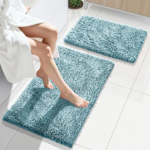 Miniatura 39 de Yimobra Juego de 2 alfombras de baño, alfombra de baño suave y absorbente y alfombra de inodoro en forma de U con respaldo antideslizante, alfombras