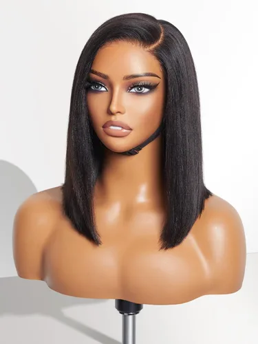 Miniatura 38 de Luvme Hair - Peluca Bob de encaje frontal con bordes rizados 4C, 10 pulgadas, cabello humano lacio tipo afro, sin pegamento, con separación profunda