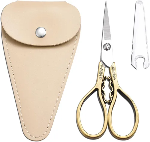Tijeras pequeñas con detalles de precisión, tijeras de bordado vintage de punta afilada de 4.3 pulgadas, con funda para manualidades, costura, punto