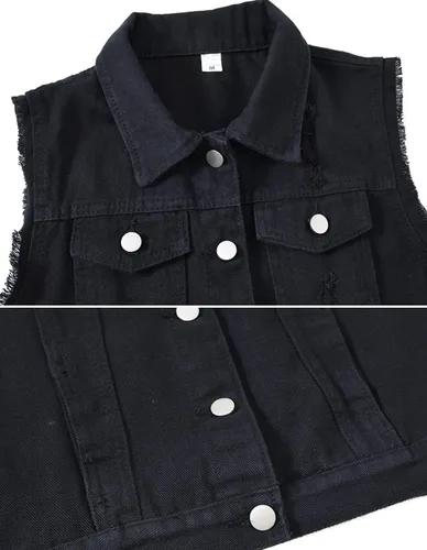 Miniatura 3 de Chaleco de mezclilla casual para mujer, sin mangas, rasgado, chaleco con bolsillos