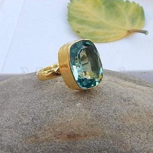Miniatura 4 de Anillo de topacio azul cielo, plata de ley maciza, relleno de oro amarillo, anillo de piedras preciosas, anillo delicado único, anillo bohemio