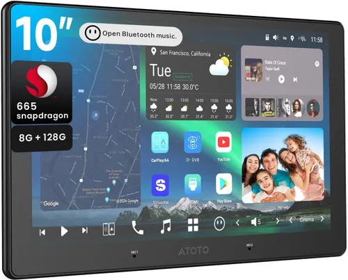 ATOTOZONE Estéreo de coche QLED AI Android de 10 pulgadas, Radio Doble DIN 8G+128G, Carplay inalámbrico y Android Auto, 4G LTE, WiFi dual, audio de
