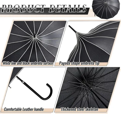 Miniatura 3 de Parasoles góticos grandes para protección solar, 4 unidades, sombrilla gótica con mango largo para protección contra rayos UV para mujer