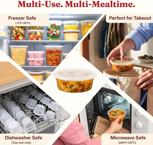 Miniatura 4 de Recipientes de 8 onzas con tapas (48 juegos/96 piezas) pequeños recipientes de plástico para aperitivos, congelador, microondas, sin BPA